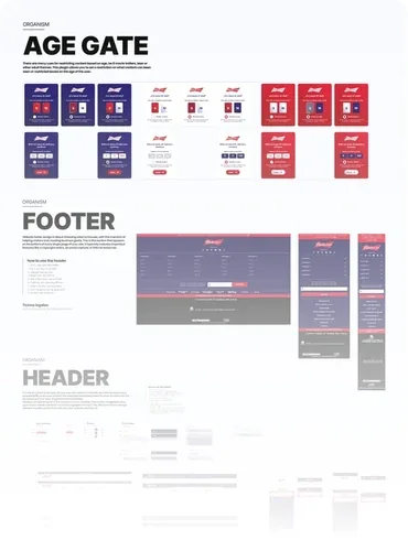 Organismos del sistema: el age gate, el footer y el header en sus distintas variantes