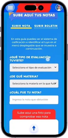 Pantalla de Gana con Clase: subir notas y boletines