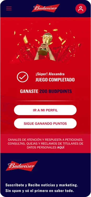 Juego completado, con los BudPoints ganados